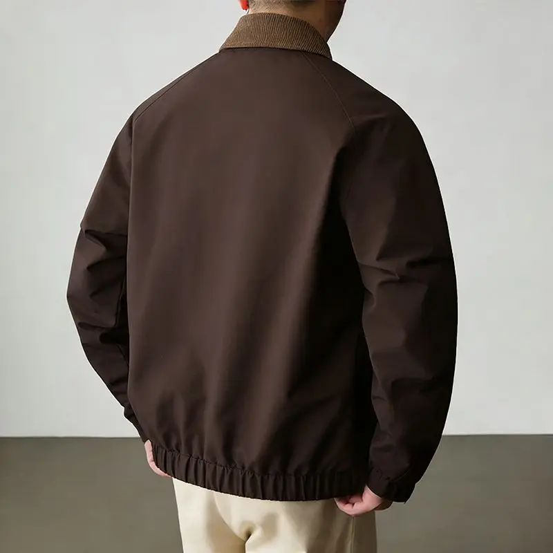 Retro Splicing Collar Tooling Jacket Men's Autumn Three-dimensional Zipper Pocket Middle-aged Daily Travel Versatile Coat