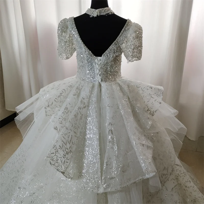 Robe de Mariée de Luxe et Élégante, Tenue de Bal, Classique, Palais Royal, Col Carré, Manches Courtes Bouffantes, GB051, 2024