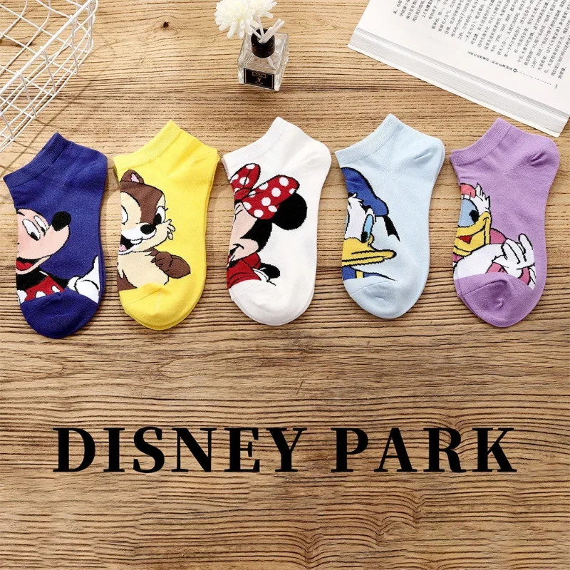 5pairs/set Disney Mickey Mouse Short Woman Socks Anime Donald Sweat Summer Cotton Girl Women\'s Boat Socks Ankle Low Female Sock