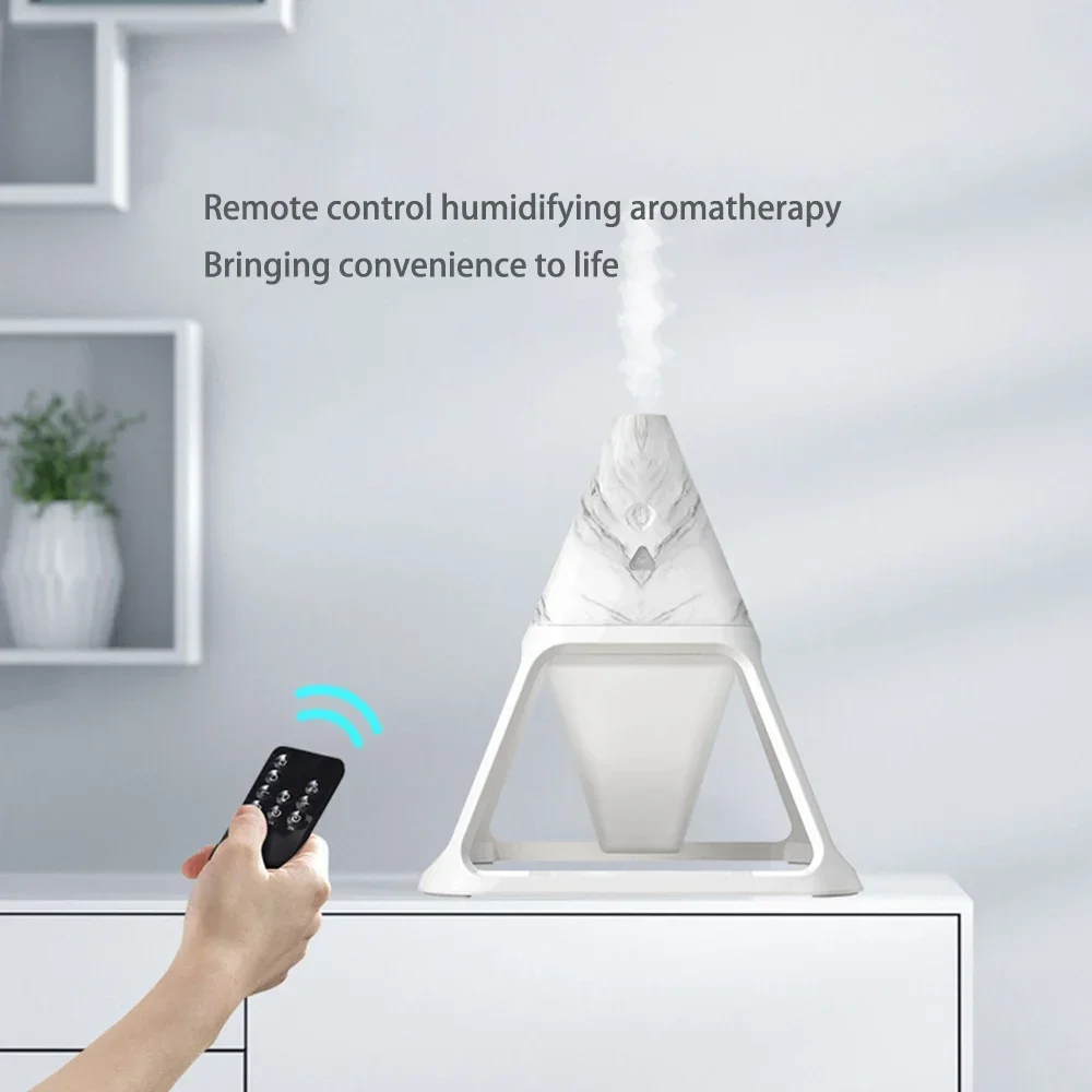 Remote Control USB Wood Grain Volcano Pyramid Air Humidifier Aromatherapy Essential Oil Diffuser with Warm Lamp Aroma Difusor