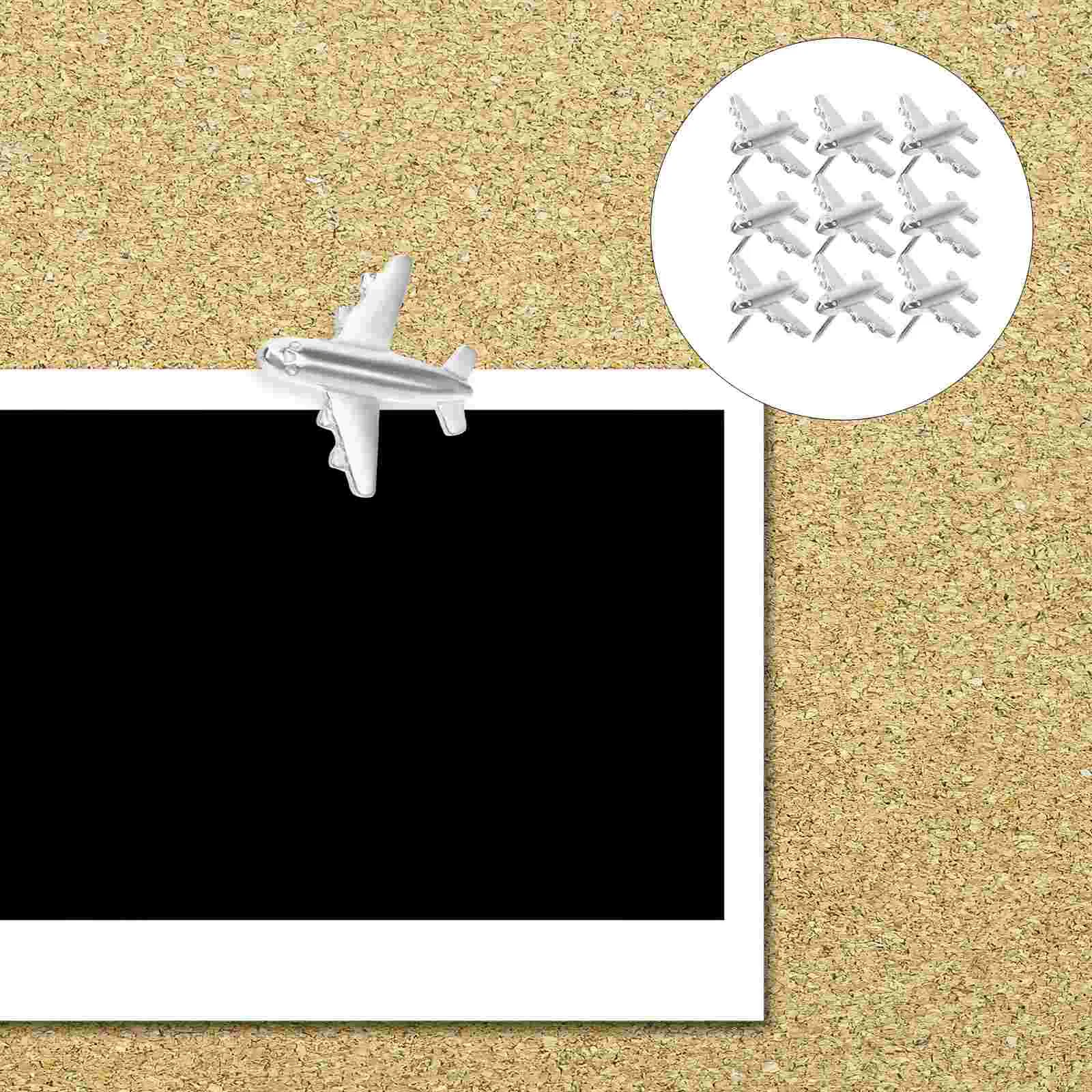 

12 Pcs Photo Wall Accessories Aircraft Pushpin Travel Silver Notes Thumbtacks Steel Needle Metal Flag Airplane Pushpins Cute