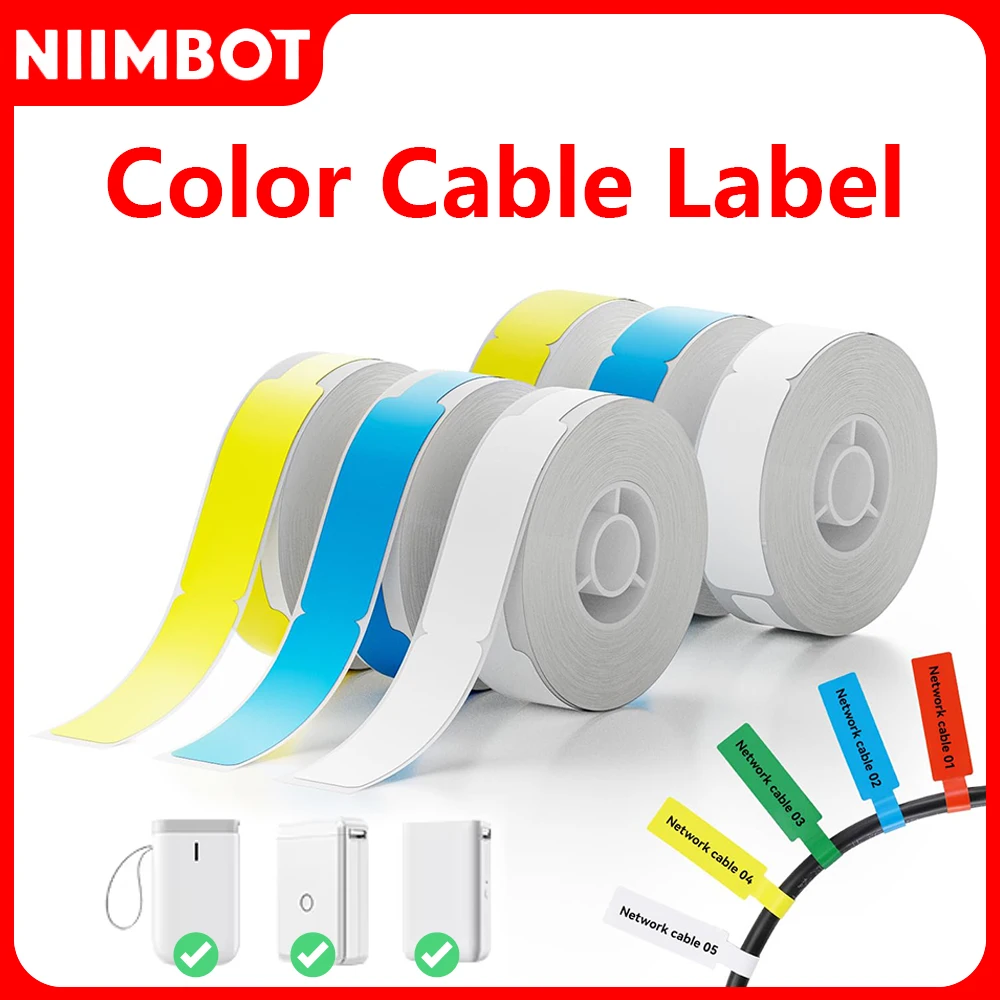 Niimbot-etiqueta de Cable de Color, pegatinas térmicas impermeables, rollo de papel adhesivo de impresión de etiquetas para Mini impresora portátil D110/D11/D101