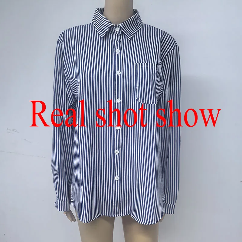 2025 Autumn Streetwear Vintage Long Sleeve Blouses Female Casual Loose Single-Breasted Shirts Classic Blue Striped Shirt Women