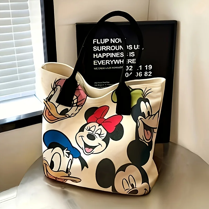 Mesuca Mouse Large Capacity Canvas Tote Bag Women Casual Versatile Shoulder Bag for School Work Daily Shopping