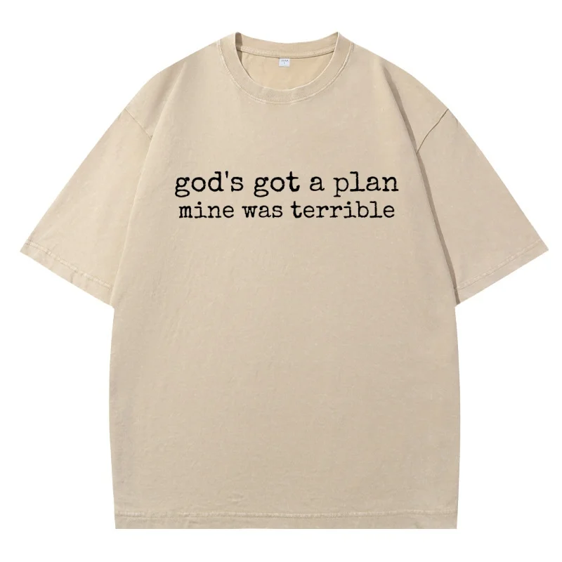 Christian Humor T-Shirt Design L Trust God's Plan Faith Based Graphic Tee Bible Verse Cotton Short Sleeve Vintage Washed Tshirts