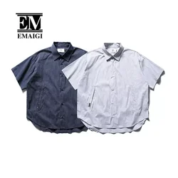 2024 Summer Plaid Short Sleeve Shirt Men Japanese Korean Streetwear Cityboy Loose Casual Shirts Male Blouses