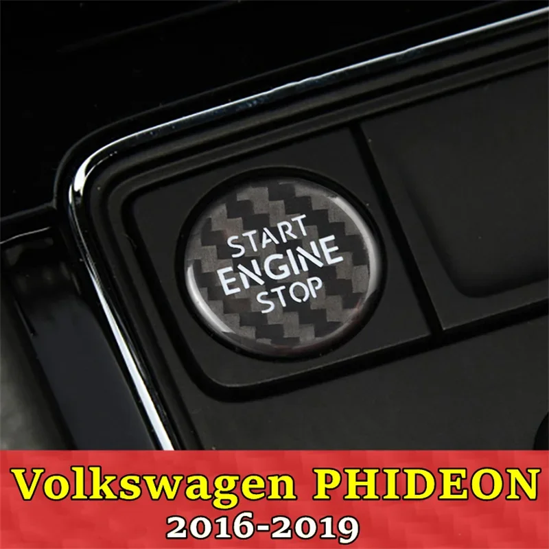 For VW Volkswagen PHIDEON Car Engine Start Stop Button Cover Real Carbon Fiber Sticker 2016 2017 2018 2019