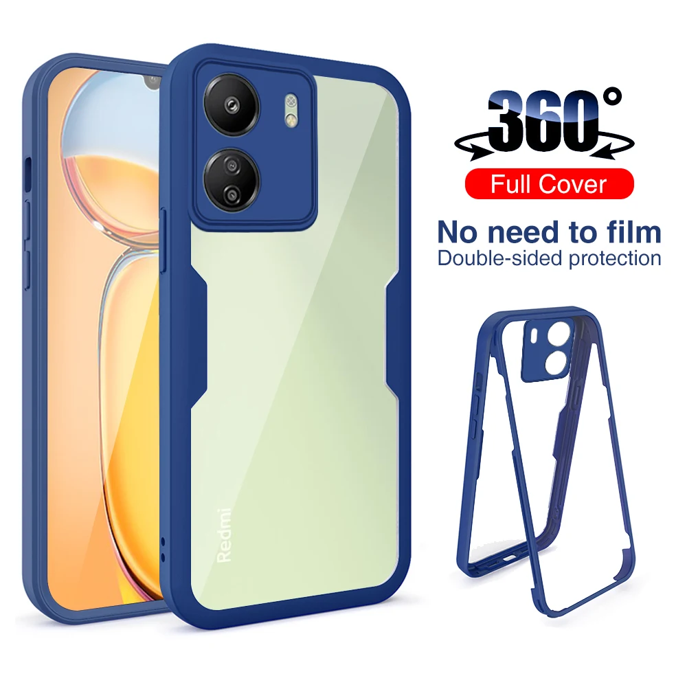 Full Cover Shockproof Bumper 2 in 1 360 Degree Clear Phone Case For Xiaomi Redmi 13C 13 C C13 4G redmi13c 6.74inch Shell Coques