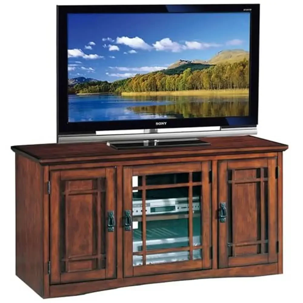 Solid Wood Mission Oak TV Console Three Door Storage Shelves 55