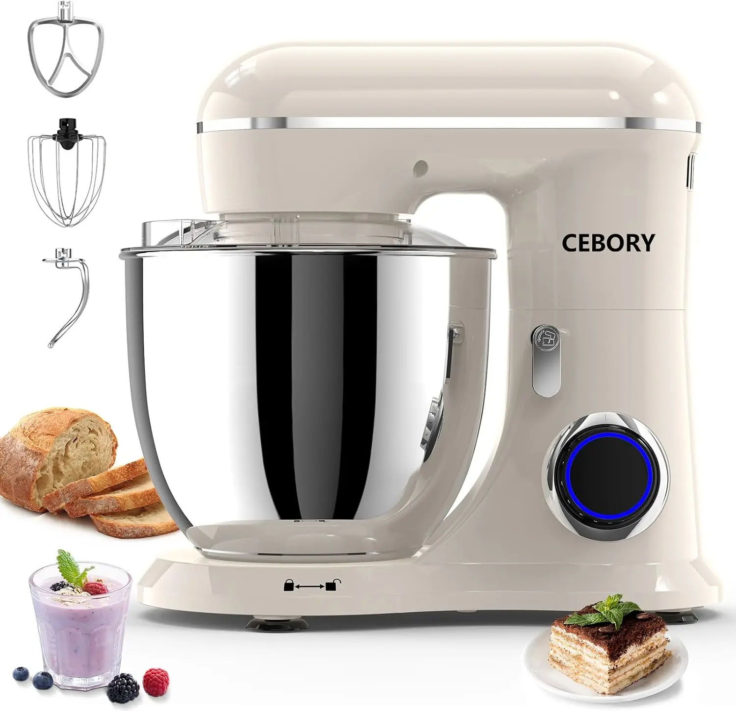 3-IN-1 Electric Stand Mixer, 6.5QT Bowl 660W 10-Speed Kitchen Mixer, Household Food Mixers include Dough Hook, Beater and Whisk,