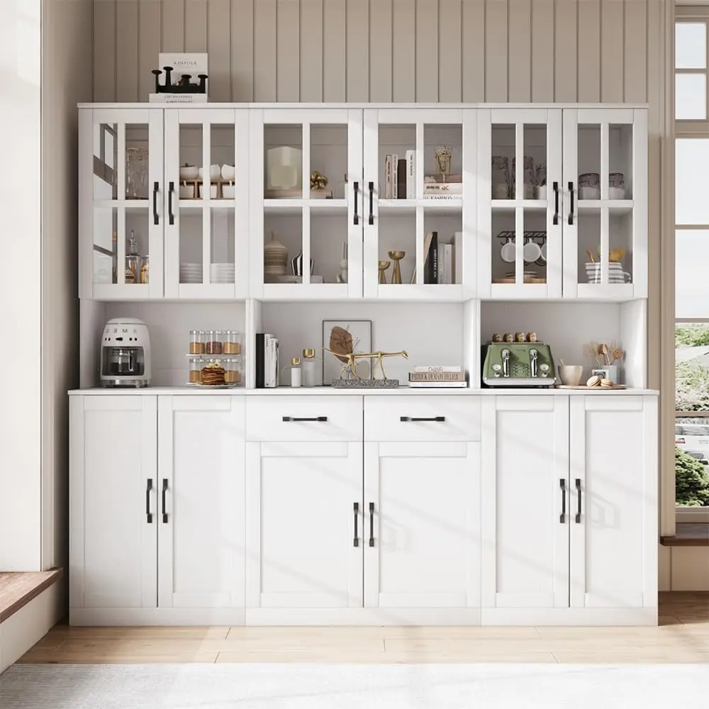 

5-Tier Modern Bookshelf with Large Drawer, Glass Display Cabinet with Large Storage Shelf, Combination Storage Cabinet