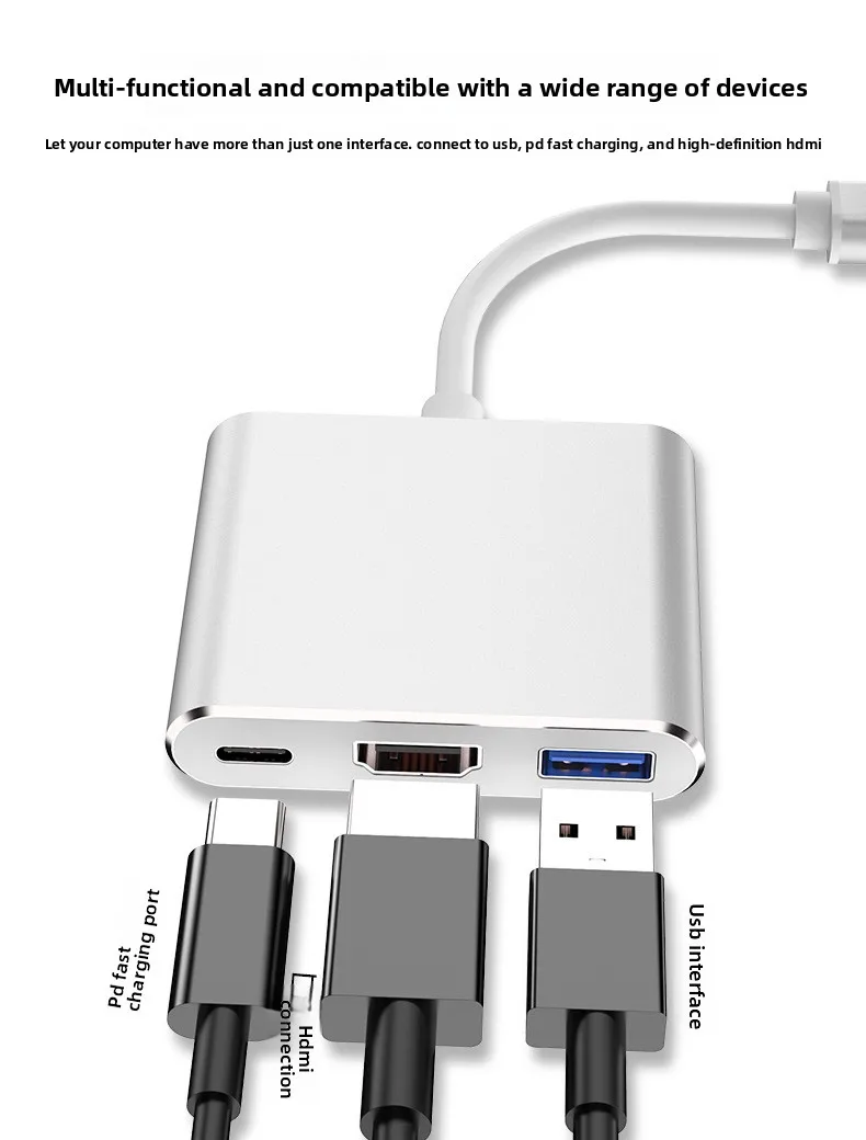 Typ-C zu HDMI 3-in-1 Adapter, USB-C Hub mit 4K HDMI, 3.0 und PD-Ladefunktion für Laptop und Smartphone – Detail 7