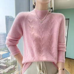 Semi-High-Necked Sweater Women's 24 Autumn And Winter New Bow-Shaped Jacquard Long-Sleeved Pullover Leisure Cashmere SweaterCoat