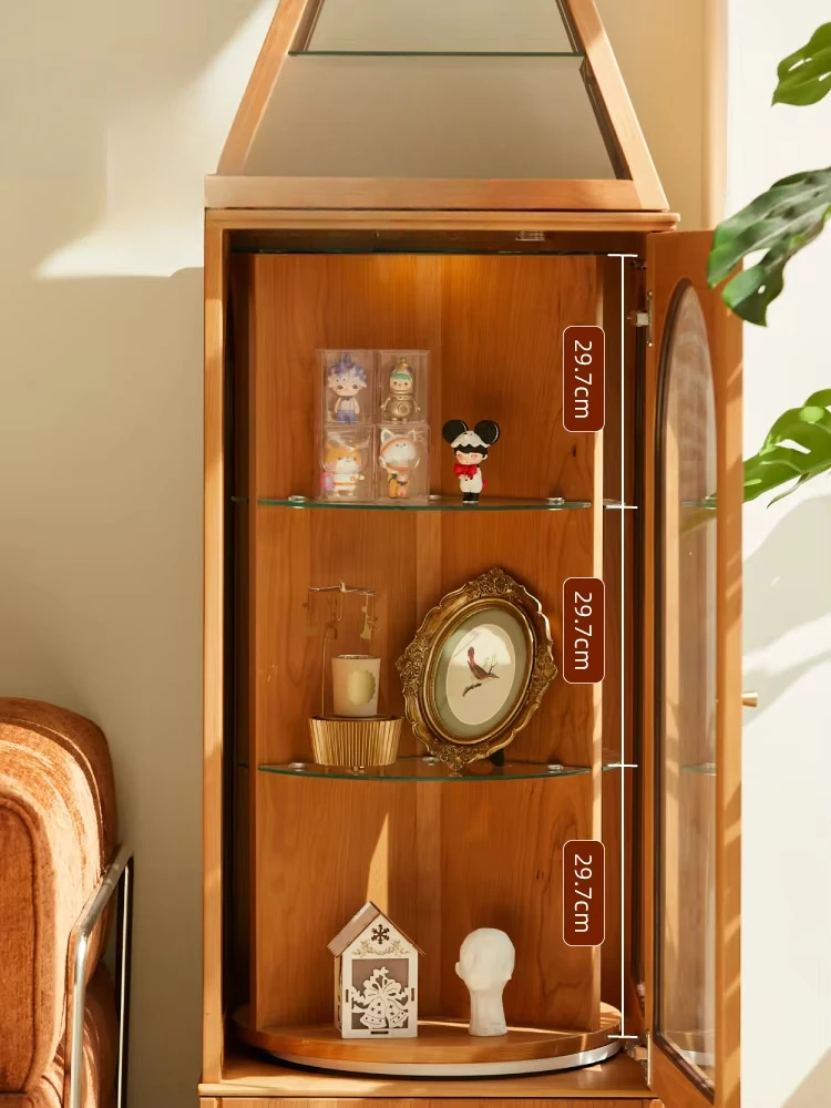 Mail carrier knocks on the door, retro display cabinet, cherry wood solid wood rotating bookshelf figure corner cabinet,