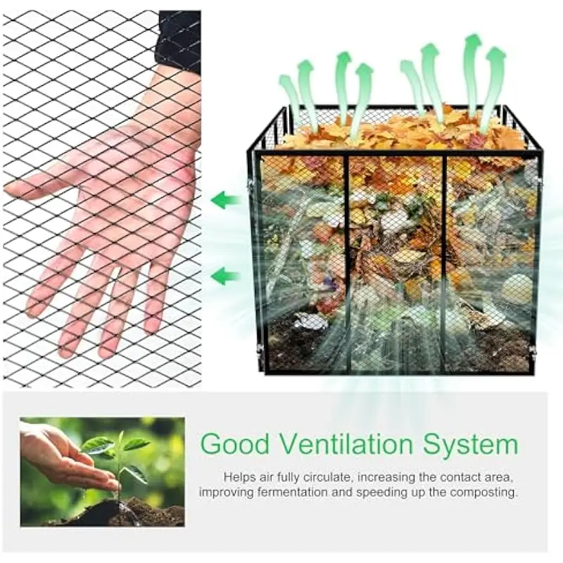 Heavy-duty square outdoor compost enclosure made of welded perforated steel with powder-coated finish, 37 inch x 37 inch x 30 in