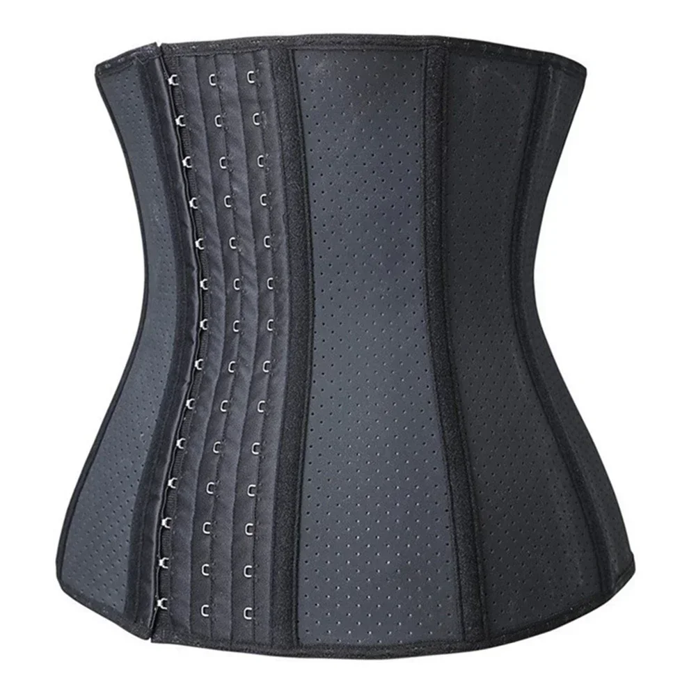 Black Women's Breathable Elastic Waist Trainer Cincher Latex Shapewear Steel Boned Corset Underbust Rubber Sport Girdle