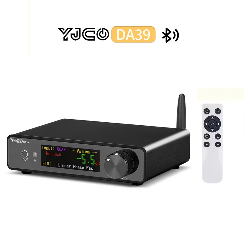 YJCO Desktop DAC Audiophile Grade Bluetooth Audio Decoder ES9039Q2M FPGA LDAC AptX USB Optical Coaxial Input Remote Control DA39