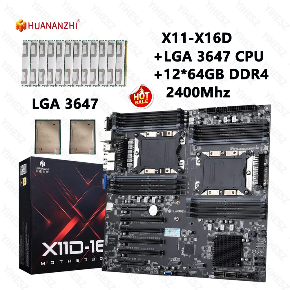 HUANANZHI X11D 16D Motherboard Set With LGA 3647 CPU And 12*64GB DDR4 2400Mhz ECC RAM Support IPMI 2.0 Remote Management Port