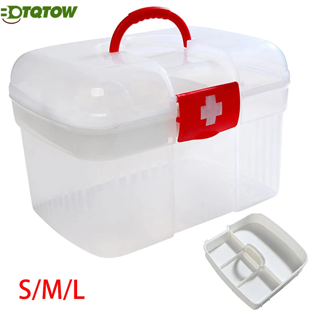 

1PCS 2-Tier Medicine Organizer Box with Removable Tra &Locking Lid – Portable First Aid Kit for Home,Travel,Car | Moisture-Proof