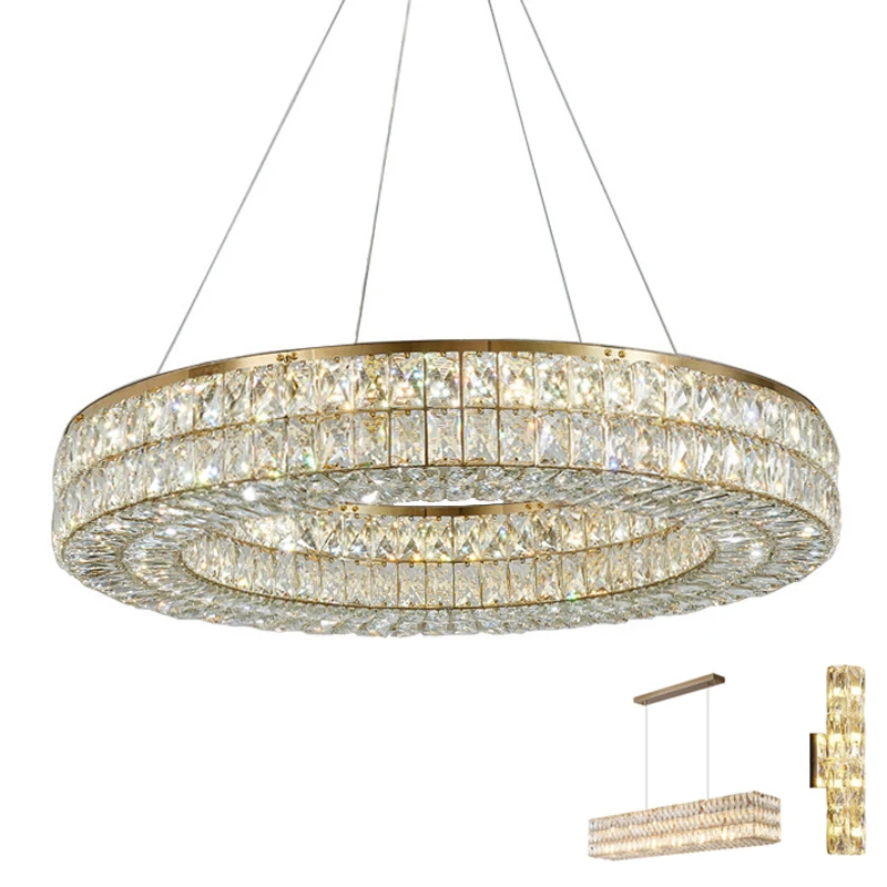 

Round Crystal Chandelier LED Golden Silver Color Changeable Hanging Lamp Living Dinning Room Modern Crystal Pendant Light