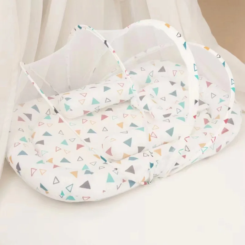 سرير أطفال محمول مع ناموسية ووسادة نوم بيونيك للرضع بتصميم محمول وحاجز البعوض #6