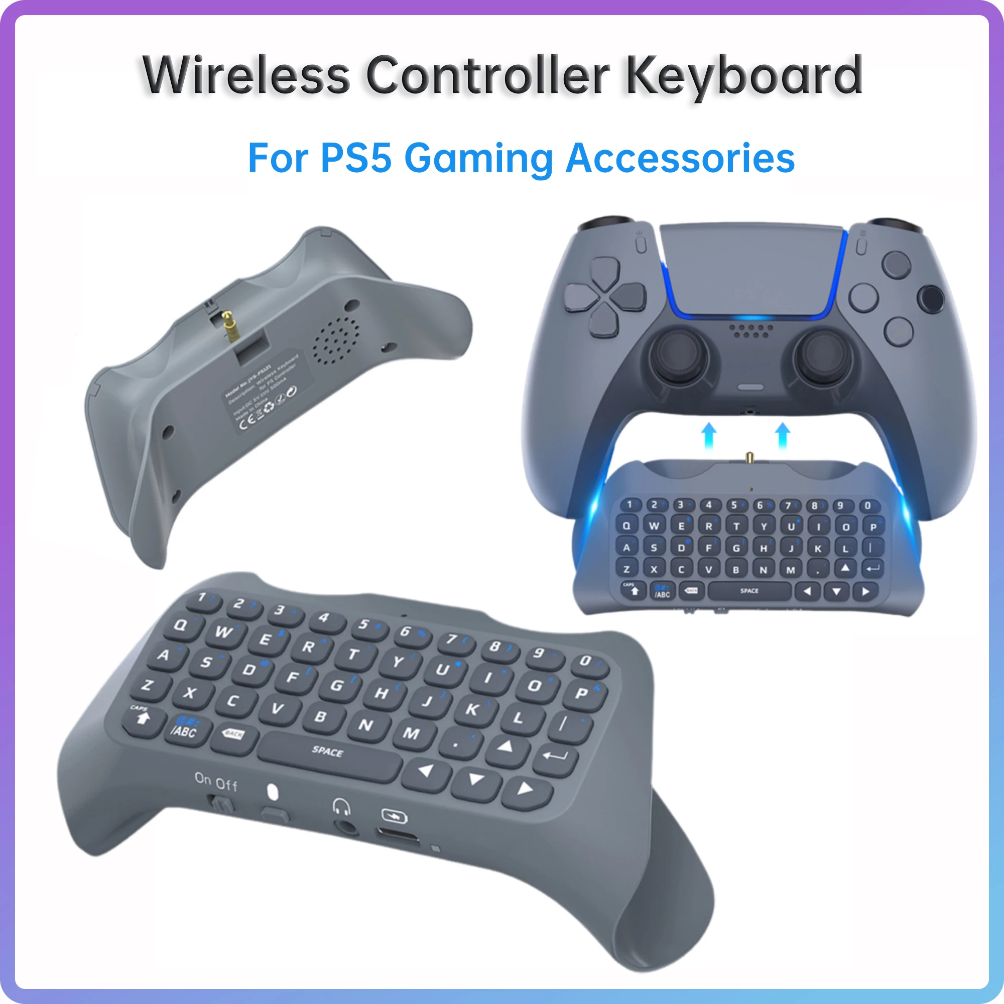 Portable Bluetooth Keyboard for PS5 Controller Mini Gaming Keypad Built-in Speaker & 3.5mm Audio Jack for Playstation 5 Gamepads