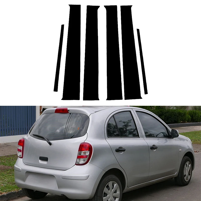 Glossy Black Pillar Posts For Nissan March Micra K13 Renault Pulse (India) 2011-2015 Car Door Window Decoration Sticker Cover