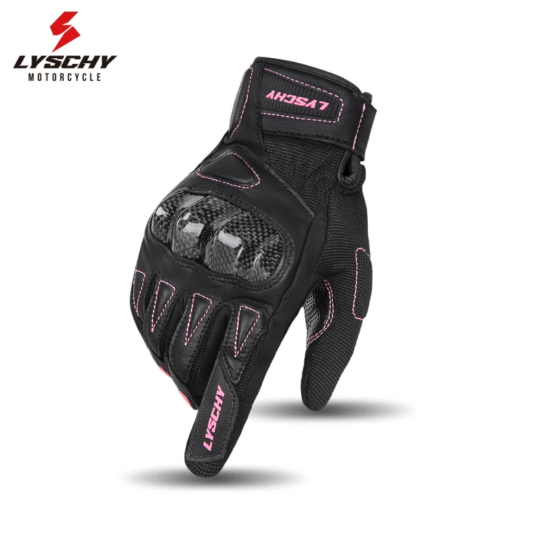 LYSCHY Girls Summer Motorcycle Gloves Leather Carbon Fiber Women's Small Size Biker Motorcycle Motocross Gloves XS-M