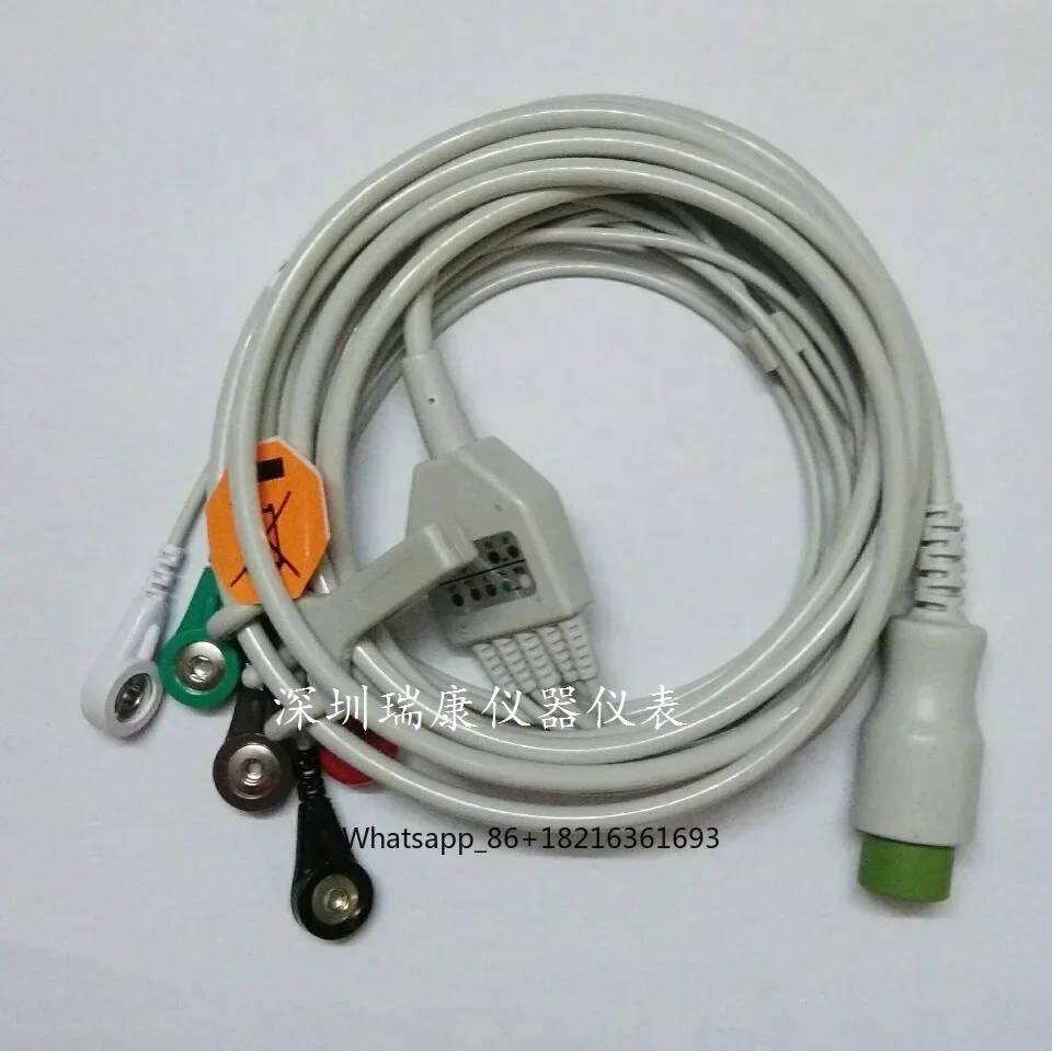 1pcs Mindray T1, T5, T6, T8, T9 ECG Monitor Accessories, ECG Lead Connection Wire, 12 Pin Buckle Type, Five Lead