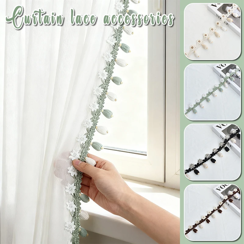 

1M Wooden Bead Tassel Fringe Curtain Lace Trim Pom Pom Ball For Sewing Curtain Sofa Pillow Home Upholstery DIY Accessories