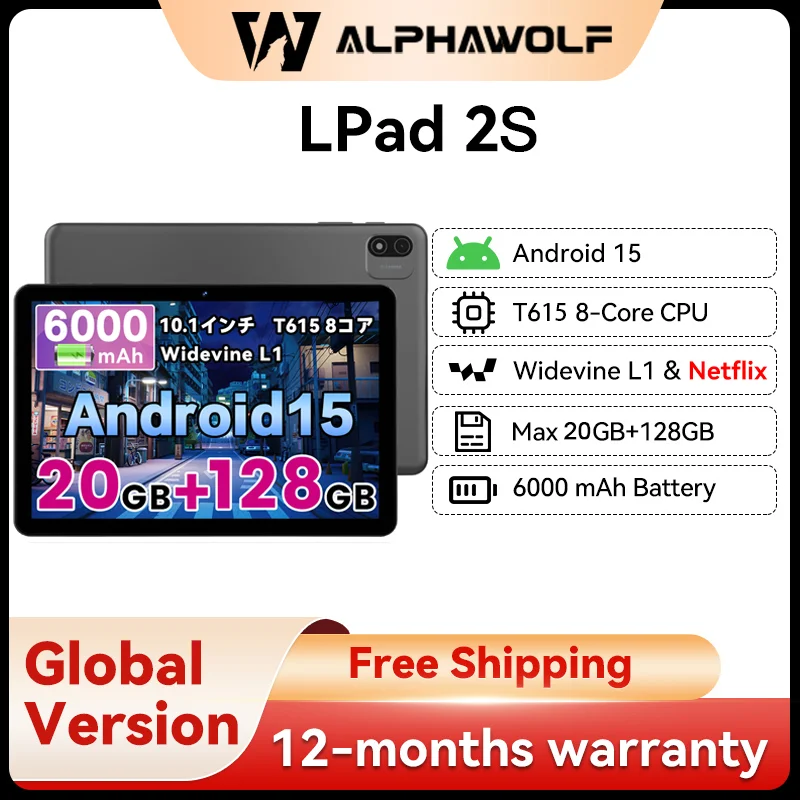 

Alphawolf LPad2S Android 15 Wi-Fi Планшет 10 дюймов, первый внешний вид, 6000 мАч, 20 ГБ (8 ГБ + 12 ГБ виртуальной связи) + 128 ГБ 8-ядерный процессор T615 Widevine L1