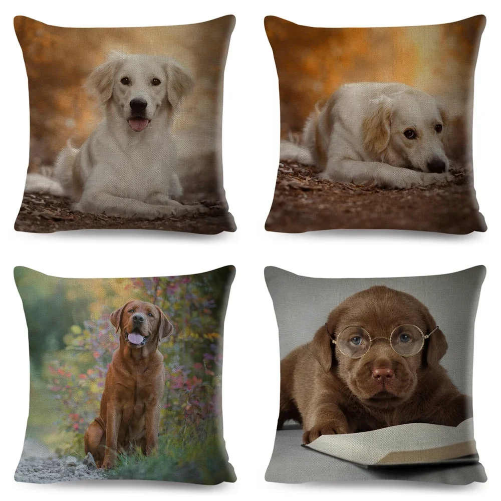 Brown Labrador Pillowcase Decor Cute Dog Pet Animal Printed Cushion Cover for Sofa Home Car Polyester Pillow Case 45*45cm
