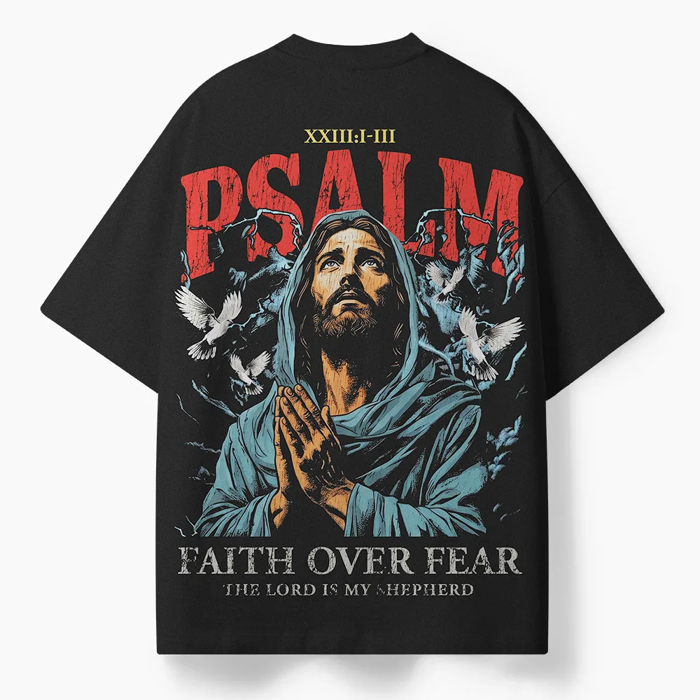2026 Men Oversized Streetwear T‑Shirt, Inspirational Faith‑themed Retro Art Figure Dove Graphic Tee For Daily Casual Gathering