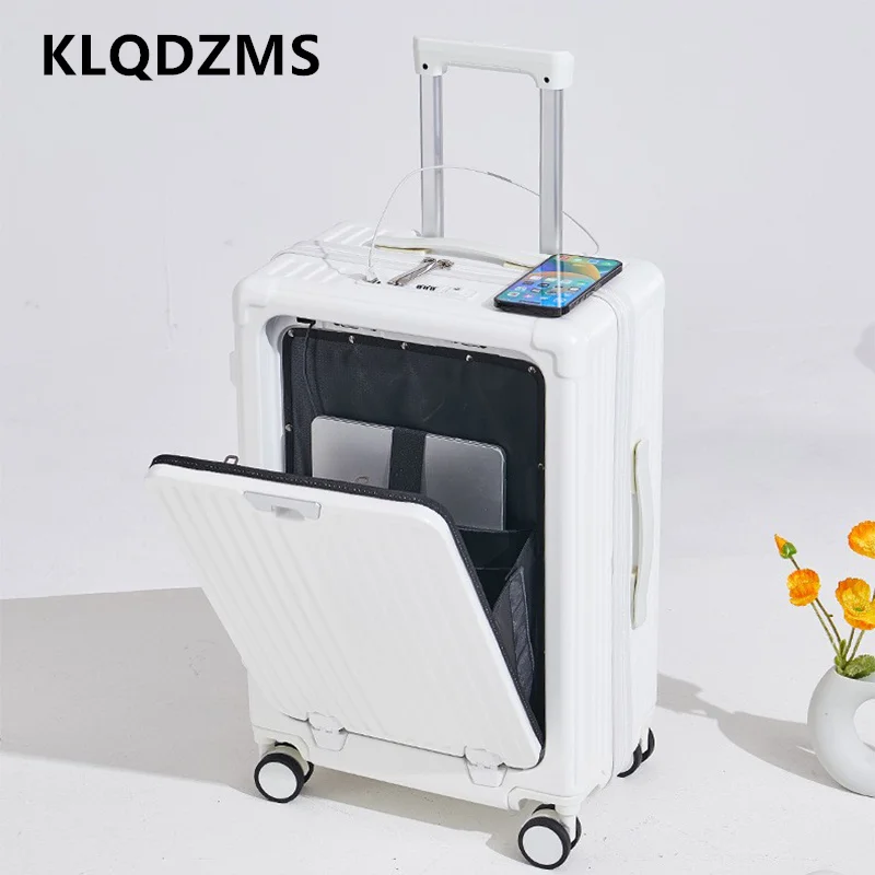 KLQDZMS Men's Luggage Front Opening Laptop Boarding Case USB Charging Multifunctional Trolley Case 20