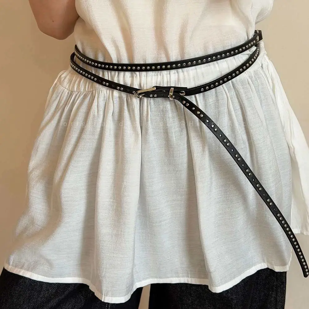 Fashion PU Leather Rivet Belt Gothic Spicy Girl Long Double-layer Belt Metal Hip Hop Y2K Belt Jeans Accessories