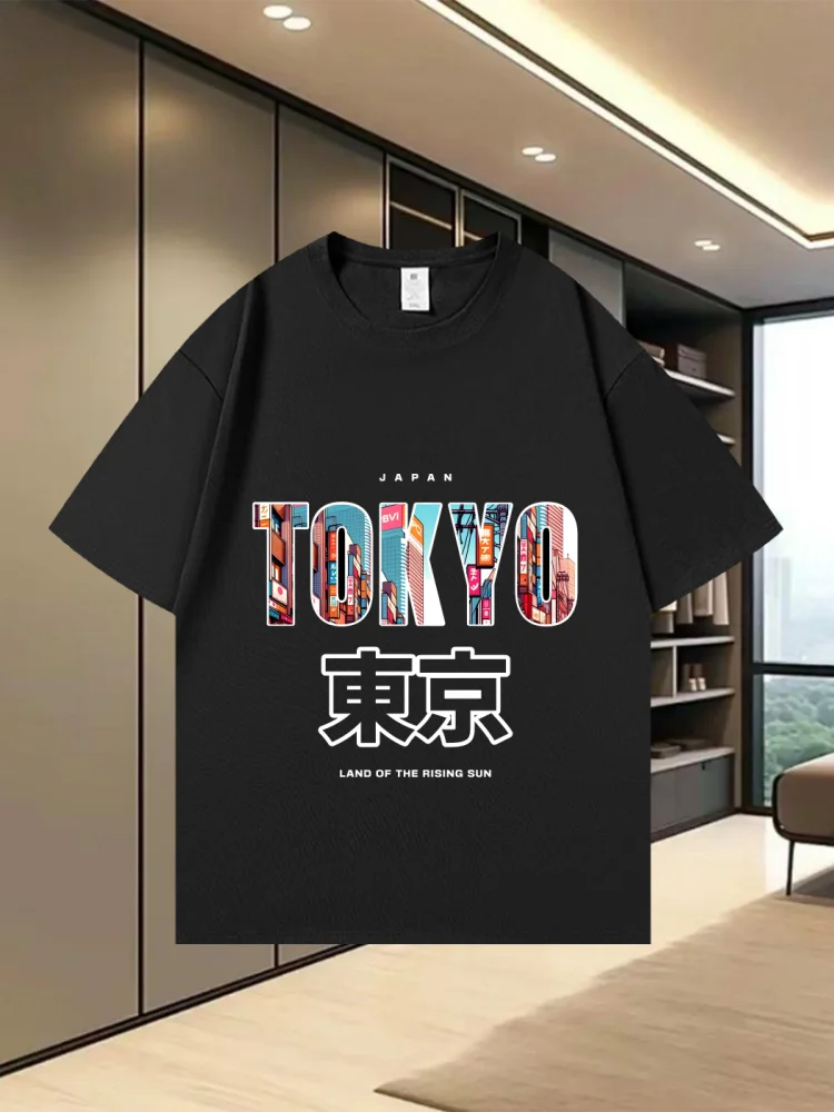 Camiseta Tokyo de elementos japoneses de algodón puro 100%, camiseta de lujo de alta gama para hombre, camiseta holgada informal de moda para mujer para uso diario