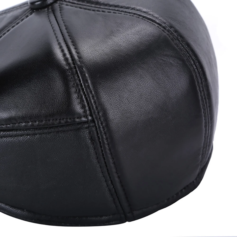 2024 Hot Sale Real Sheep Leather Berets Man Black Casual Duckbill Hats Vintage Luxury 100% Genuine Leather Winter Warm Flat Caps