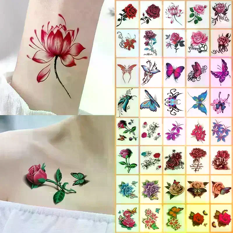 20 Sheets Waterproof Temporary Flower Butterfly Tattoo Stickers Women Fashion Art Sexy Removable Men Body Sticker Long-Lasting