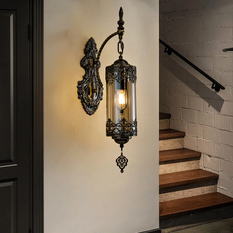 

Европейский ретро настенный светильник для гостиной, фон, вилла, проход, прихожая, вход, лестница, Atmoshere, стеклянные светодиодные настенные бра, освещение