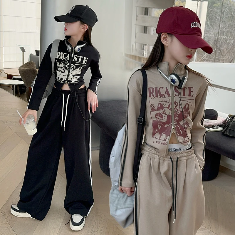 

Hot Girls Clothes Autumn Hoodies Sets Hip Hop Baby Girl Outfits Sweatshirt Slim Shirt Tops+Cargo Pants 2Pcs Street Kids Clothes