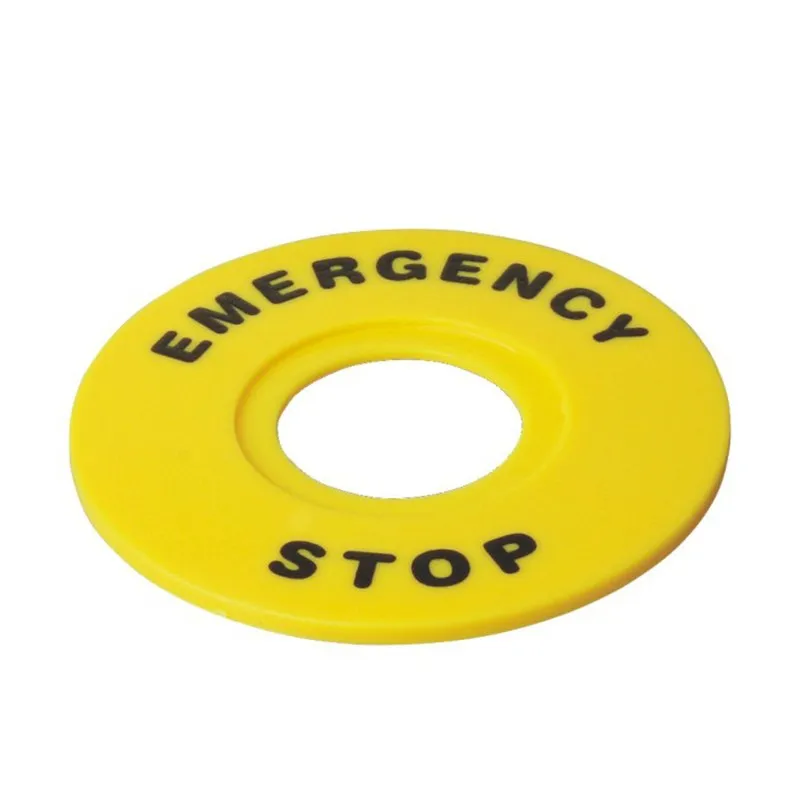 10pcs 60mm(OD) x 22mm(ID) Yellow Emergency Stop PushButton Switch Accessory Warning Legend Label Mark Round Ring Plate