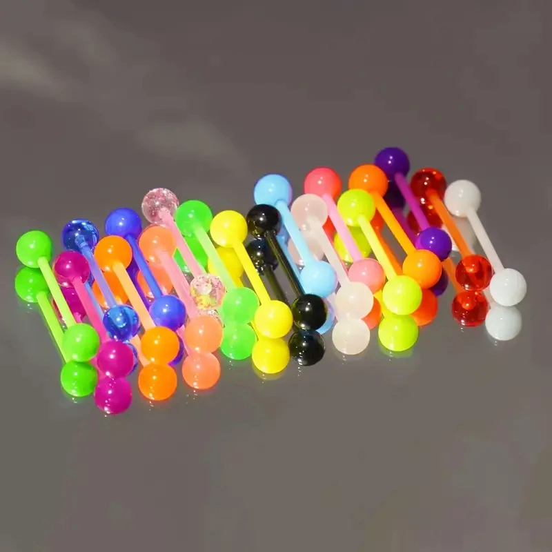 10/30/50/100pcs Zufällig sortierte Farbe Acryl Zunge Ring Piercings Solid Color Brustwarzen Ringe Piercing Schmuck Set für Männer Frauen