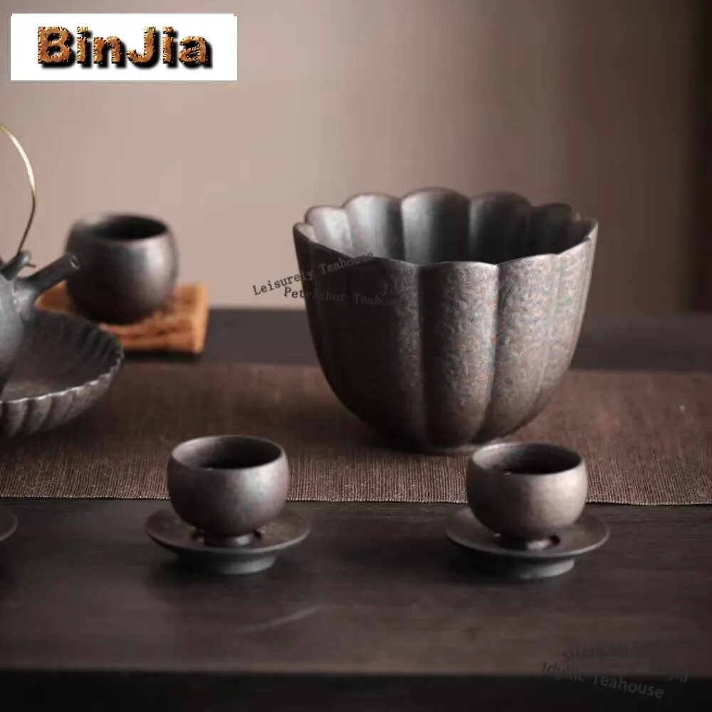 750ml Gilt Glaze Handmade Tea Washing Coarse Pottery Lotus Jianshui Vintage Washing Cup Bowl Writing-brush Washer Chaxi Crafts