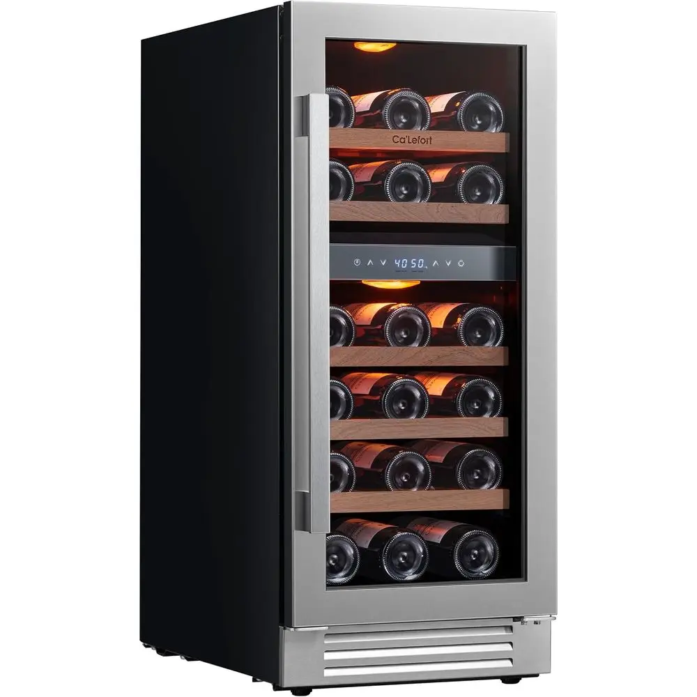 15 Inch 28-Bottle Dual Zone Wine Cooler, Adjustable Shelves, 3-Color LED, Under-Counter or Freestanding for Kitchen & Home Bar