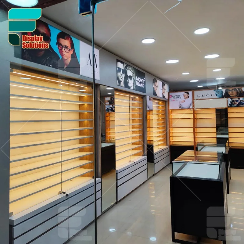 Customized-Design And Manufacture Wooden Glasses Hook Holder Sunglasses Display Cabinet Optical Wall Display