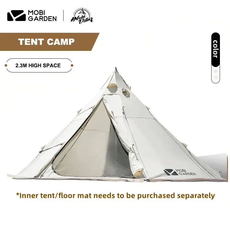 

MOBI GARDEN Outdoor Camping Equipment 4 Person Tent Light Luxury Large Space Pyramid Thick Cotton Camping Tent Travel beach tent