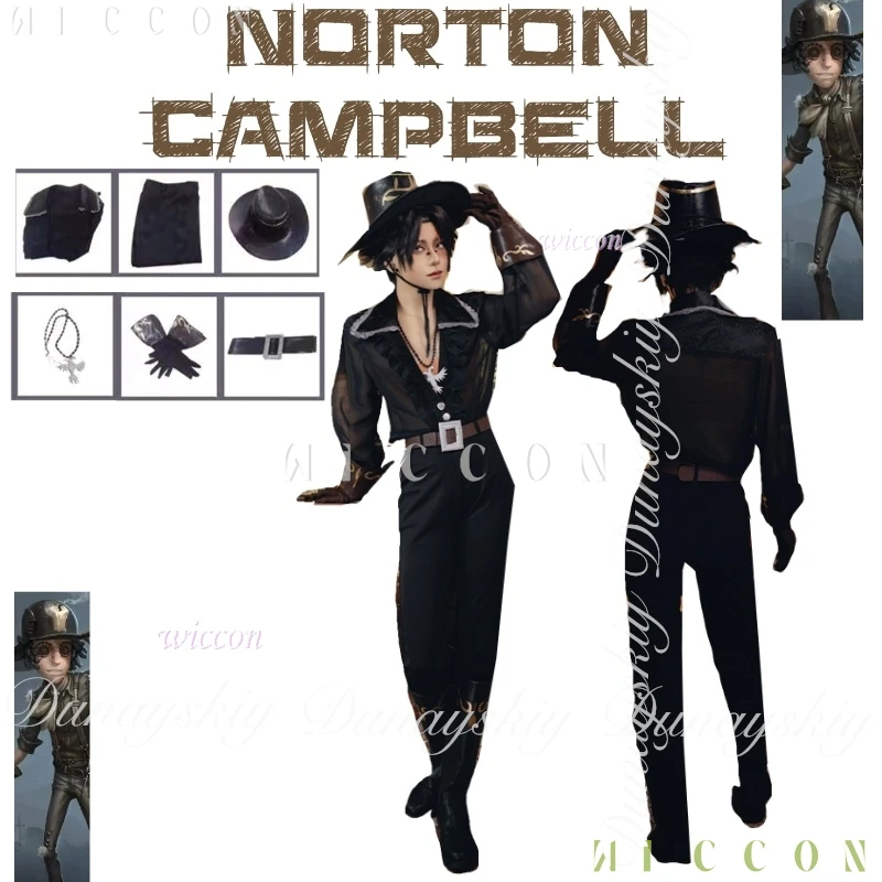 ฮาโลวีน Identity V เกม Prospector Norton Campbell คอสเพลย์เสื้อสีดําวิกผม disfraz One Survivors คอสเพลย์เครื่องแต่งกายชุด