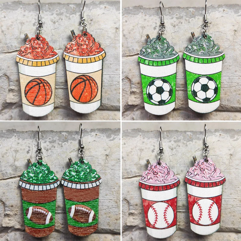 

Sports Rugby Drink Cup Pendant Earrings Personalized Football Baseball Basketball Women's Earrings Gifts For Sport Lovers