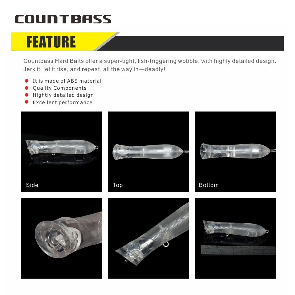 Countbass Señuelos Topwater 80mm – Popper flotante sin pintar