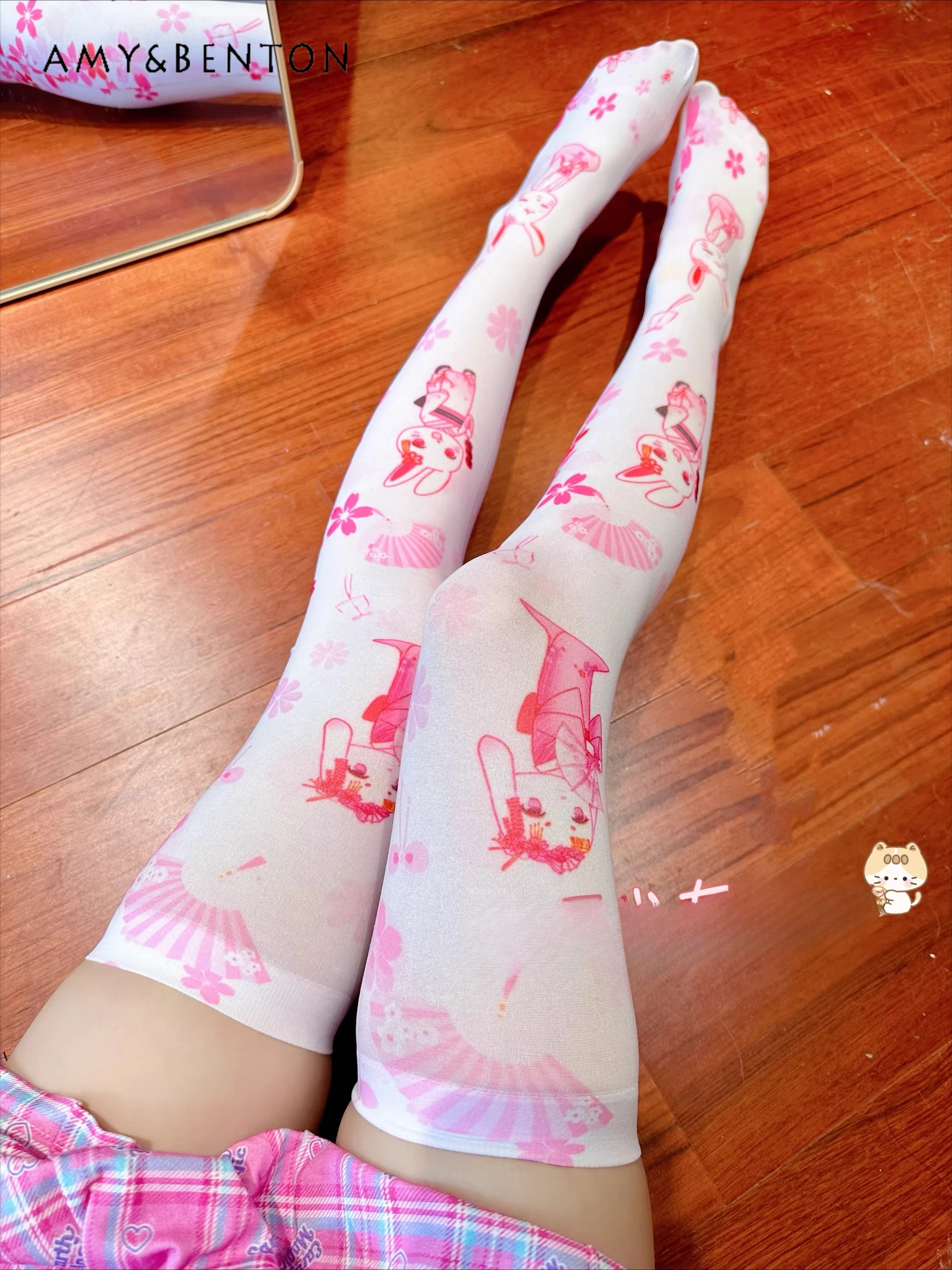 

Cute Print Knee Socks Women Sweet Girl Anime Two-dimensional Girl Pink Lolita Style Thigh High Socks Japanese Sexy Jk Stockings